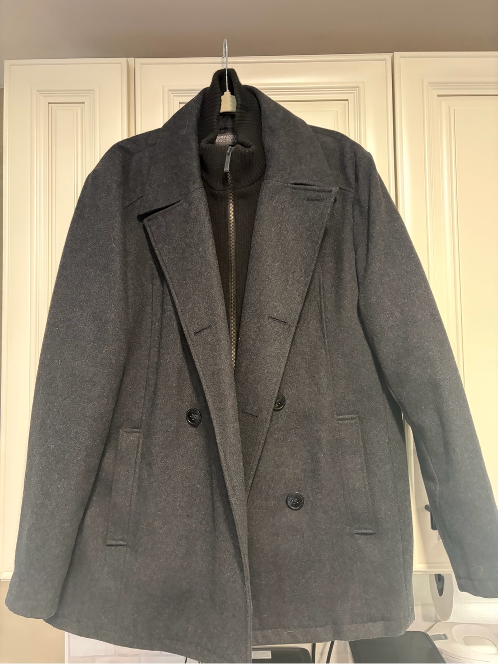 Kenneth Cole Reaction Charcoal Gray Double-Breasted Peacoat